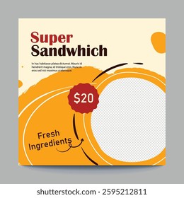 Editable food social post design, Fast food social media post design for restaurant