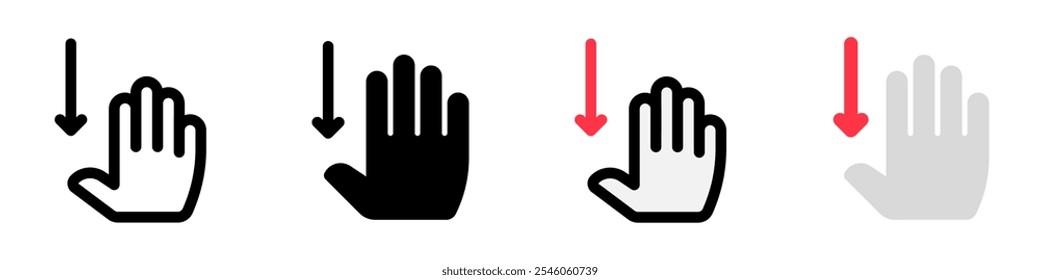 Cuatro dedos editables deslizan hacia abajo el ícono del Vector. Parte de una gran familia de iconos. Perfecto para interfaces de Web y App, presentaciones, infografías, etc