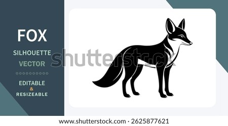 Editable Fox Silhouette Vector Graphic Resizable, Black, Wild Animal