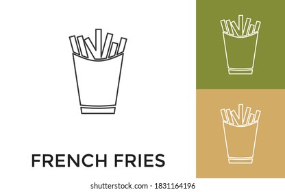 Editable French Fries Thin Line Icon with Title. Useful For Mobile Application, Website, Software and Print Media.
