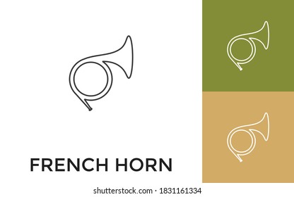 Editable French Horn Thin Line Icon with Title. Useful For Mobile Application, Website, Software and Print Media.