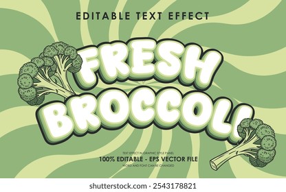 Editável Novo efeito de texto de brócolis. com ilustração de brócolis. adequado para vegan temed