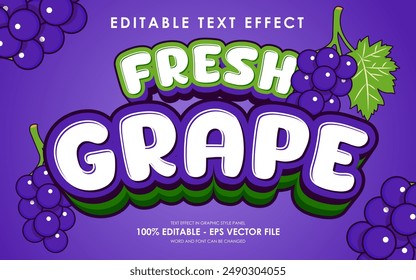 Editable Fresh Grape Text Effect. with illustration of Fresh Grape. suitable for tropical fruit themed.