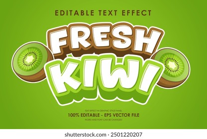 Efecto de texto de kiwi fresco editable con ilustración de kiwi