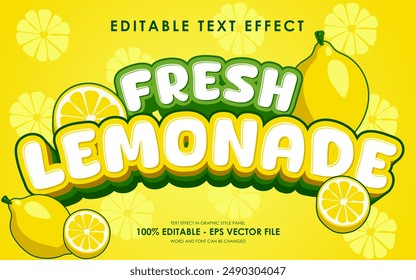 Editable Fresh Lemonade Text Effect. with illustration of Fresh Lemonade . suitable for tropical fruit themed.