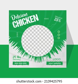 Editable Fresh and spicy delicious chicken social media post design Vector template. Fast food social media post, restaurant banner, delicious chicken or poster, Fresh and spicy food flyer design, 