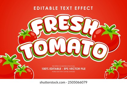 Editable fresh tomato text effect with illustration of tomato