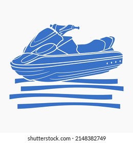 Editable Front Oblique View Monochrome Personal Watercraft or Water Scooter on Calm Water Vector Illustration for Artwork Element of Transportation or Recreation Related Design