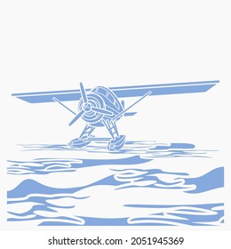 Editable Front Semi Oblique View Floating Plane on a Water Vector Illustration in Flat Monochrome Style for Transportation or Recreation Related Design