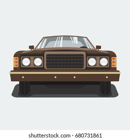 Editable Front View Brown Classic Car Vector Illustration for Transportation or Hobby Related Design