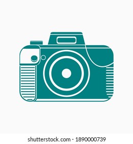 Editable Front View Isolated Camera Iconic Vector Illustration in Flat Monochrome Style with Teal Color for Photography Related Design