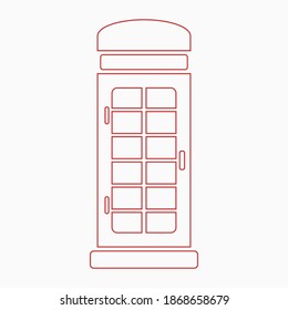 Editable Front View Outline Style Typical English Telephone Booth Iconic Vector Illustration for England Culture Tradition and History Related Design