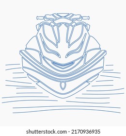 Editable Front View Outline Style Personal Watercraft or Water Scooter on Calm Water Vector Illustration for Artwork Element of Transportation or Recreation Related Design