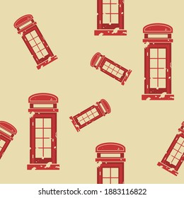Editable Front View Red Typical Traditional English Telephone Booth in Flat Grunge Style Vector Illustration as Seamless Pattern for England Culture Tradition and History Related Background Design