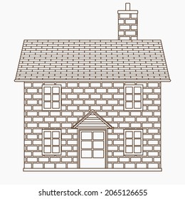 Editable Front View Traditional English Simple House Building Vector Illustration in Outline Style for England Culture Tradition and History Related Design