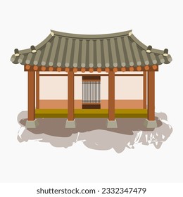 Editable Front View Traditional Hanok Korean House Building Vector Illustration for Artwork Element of Oriental History and Culture Related Design