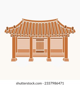 Editable Front View Traditional Hanok Korean House Building Vector Illustration in Flat Monochrome Style for Artwork Element of Oriental History and Culture Related Design