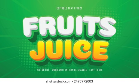 Editable fruit juice 3d text effect, cartoon style template