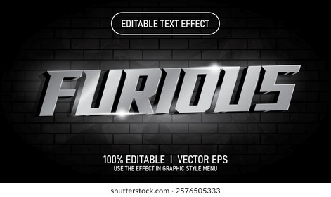 editable furious 3d vector text effect with modern style design