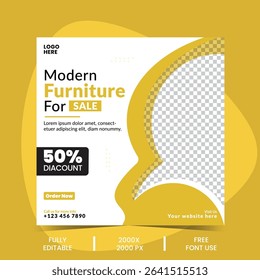 editable furniture social media post, templates for home decor promotions. ideal for furniture sales, stylish interior design banners, and engaging social media marketing campaigns