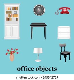 Editable furniture vector objects. Vector office objects.
