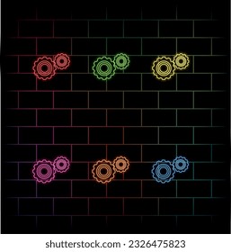 Color de la plantilla de icono de engranajes modificable. Señal del vector. estilo neón. muchos colores.