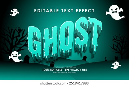 Efeito de texto fantasma editável Halloween, efeito de estilo gráfico, com fundo Halloween