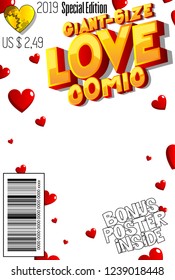Editable Giant Size Love comic book cover with abstract background for Valentine's Day. Vector illustration style cartoon.