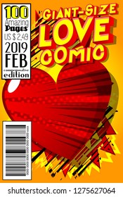 Editable Giant-Size Love Comic Book cover with hearts and other effects.