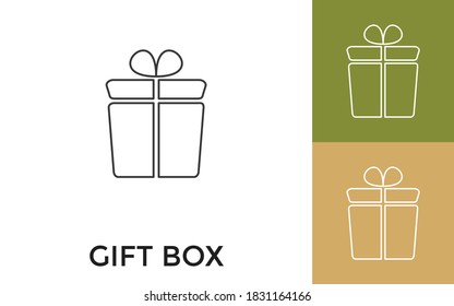 Editable Gift Box Thin Line Icon with Title. Useful For Mobile Application, Website, Software and Print Media.