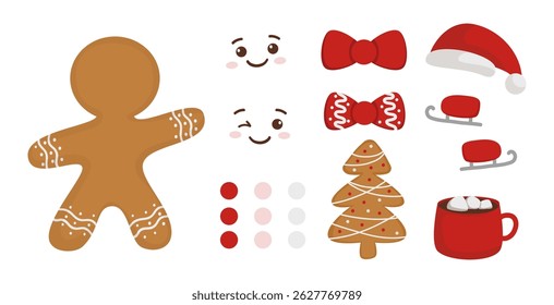 Editable gingerbread character with mix-and-match festive elements. Perfect for cozy DIY Christmas designs and creative projects.
