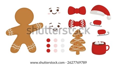 Editable gingerbread character with mix-and-match festive elements. Perfect for cozy DIY Christmas designs and creative projects.
