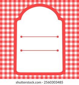 editable gingham pattern or tile checkered with empty window badge for Picnic BBQ Party invitation, poster and banner or flyer, restaurant menu vector