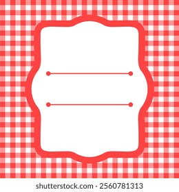 editable gingham pattern or tile checkered with empty window badge for Picnic BBQ Party invitation, poster and banner or flyer, restaurant menu vector