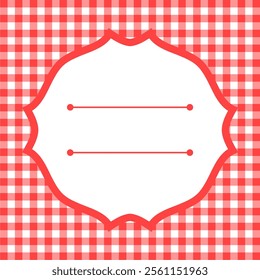 editable gingham pattern or tile checkered with empty window badge for Picnic BBQ Party invitation, poster and banner or flyer, restaurant menu vector	
