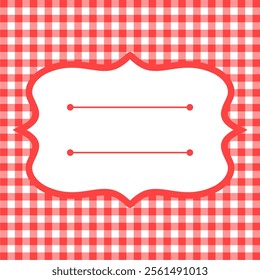 editable gingham pattern or tile checkered with empty window badge for Picnic BBQ Party invitation, poster and banner or flyer, restaurant menu vector