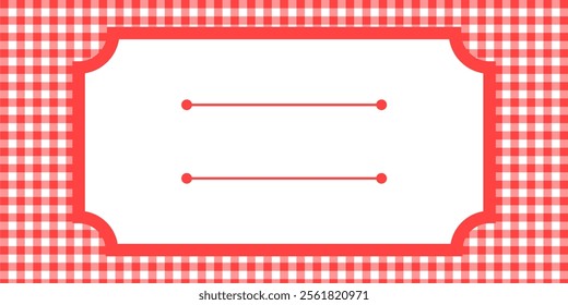 editable gingham pattern or tile checkered with empty window badge for Picnic BBQ Party invitation, poster and banner or flyer, restaurant menu vector