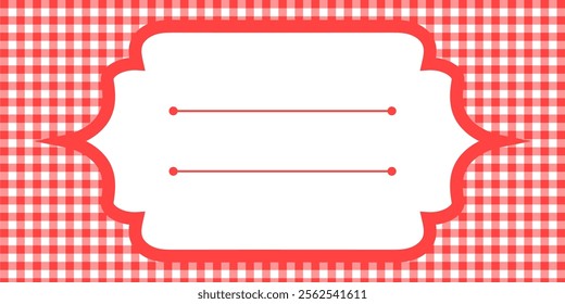 editable gingham pattern or tile checkered with empty window badge for Picnic BBQ Party invitation, poster and banner or flyer, restaurant menu vector