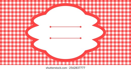 editable gingham pattern or tile checkered with empty window badge for Picnic BBQ Party invitation, poster and banner or flyer, restaurant menu vector	
