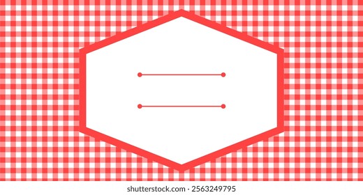 editable gingham pattern or tile checkered with empty window badge for Picnic BBQ Party invitation, poster and banner or flyer, restaurant menu vector