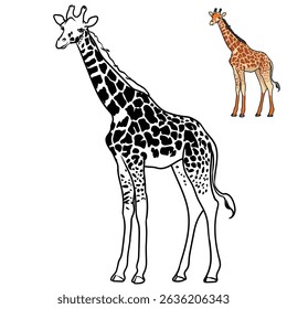 Editable giraffe coloring book with separate objects