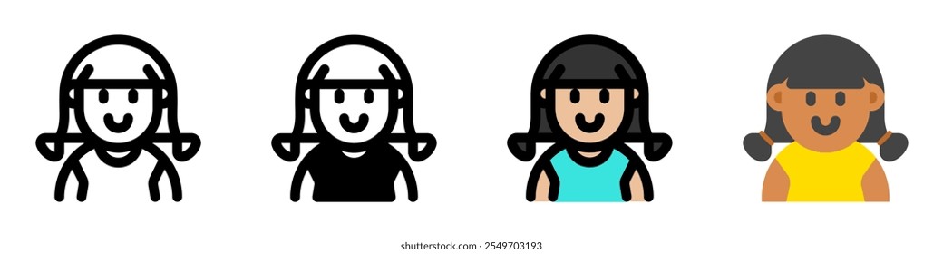 Editable girl with ponytail hair avatar vector icon. User, profile, identity, persona. Part of a big icon set family. Perfect for web and app interfaces, presentations, infographics, etc