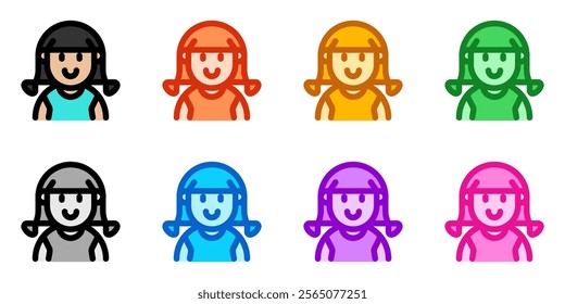 Editable girl with ponytail hair avatar vector icon. User, profile, identity, persona. Part of a big icon set family. Perfect for web and app interfaces, presentations, infographics, etc