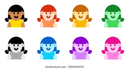 Editable girl with ponytail hair avatar vector icon. User, profile, identity, persona. Part of a big icon set family. Perfect for web and app interfaces, presentations, infographics, etc