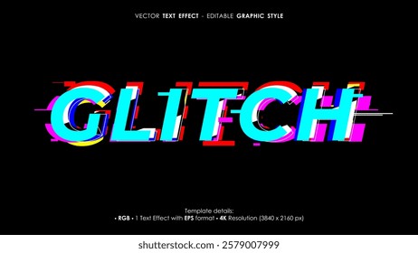 Editable glitch 3D text effect template
