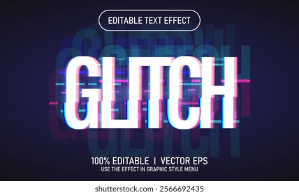 editable glitch vector text effect with modern style design