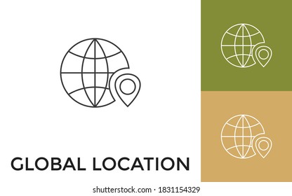Editable Global Location Thin Line Icon with Title. Useful For Mobile Application, Website, Software and Print Media.
