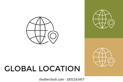 Editable Global Location Thin Line Icon with Title. Useful For Mobile Application, Website, Software and Print Media.