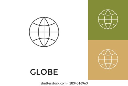 Bearbeitbar Globe Thin Line Symbol mit Titel. Nützlich für mobile Anwendungen, Website, Software und Printmedien.