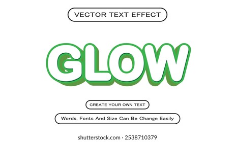 Editable Glow 3D Text Effects Vector Illustration, Glow Editable Text Effect, Bold Text Style